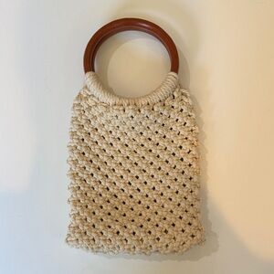 Handcrafted Cream Woven Bag with Wooden Handle